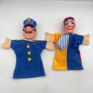 Vintage Lot Of 2 Simba German POLICEMAN / Clown Joker Hand Puppets